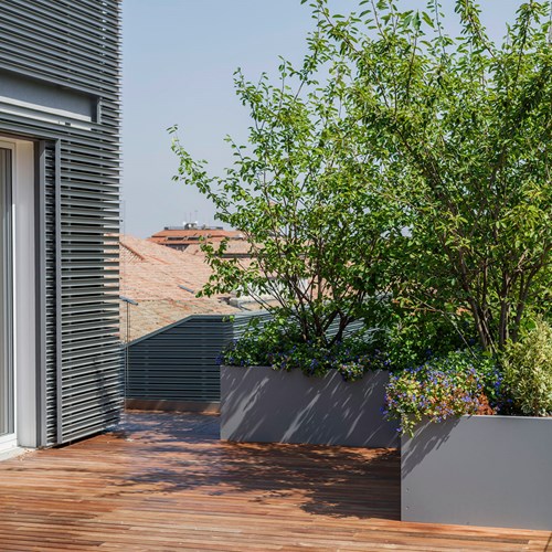 Particolare di uno dei terrazzi di Casa sul Parco Fidenza